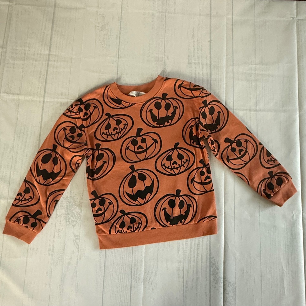 HM Kids Orange Pumpkin Jack-O-Lantern Sweatshirt Size 6X/7 Halloween Pullover